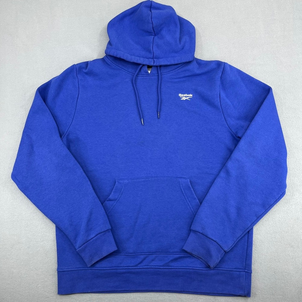 Reebok Mens Pullover‎ Hoodie Royal Blue Fleece Sweatshirt Size Large